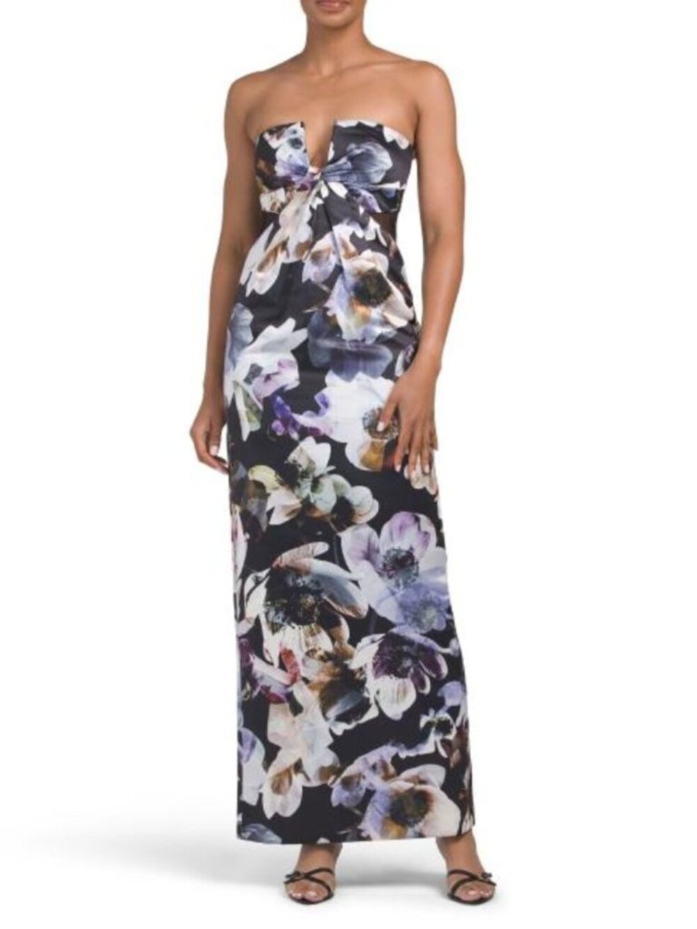 BCBGMAXAZRIA Strapless Floral Gown